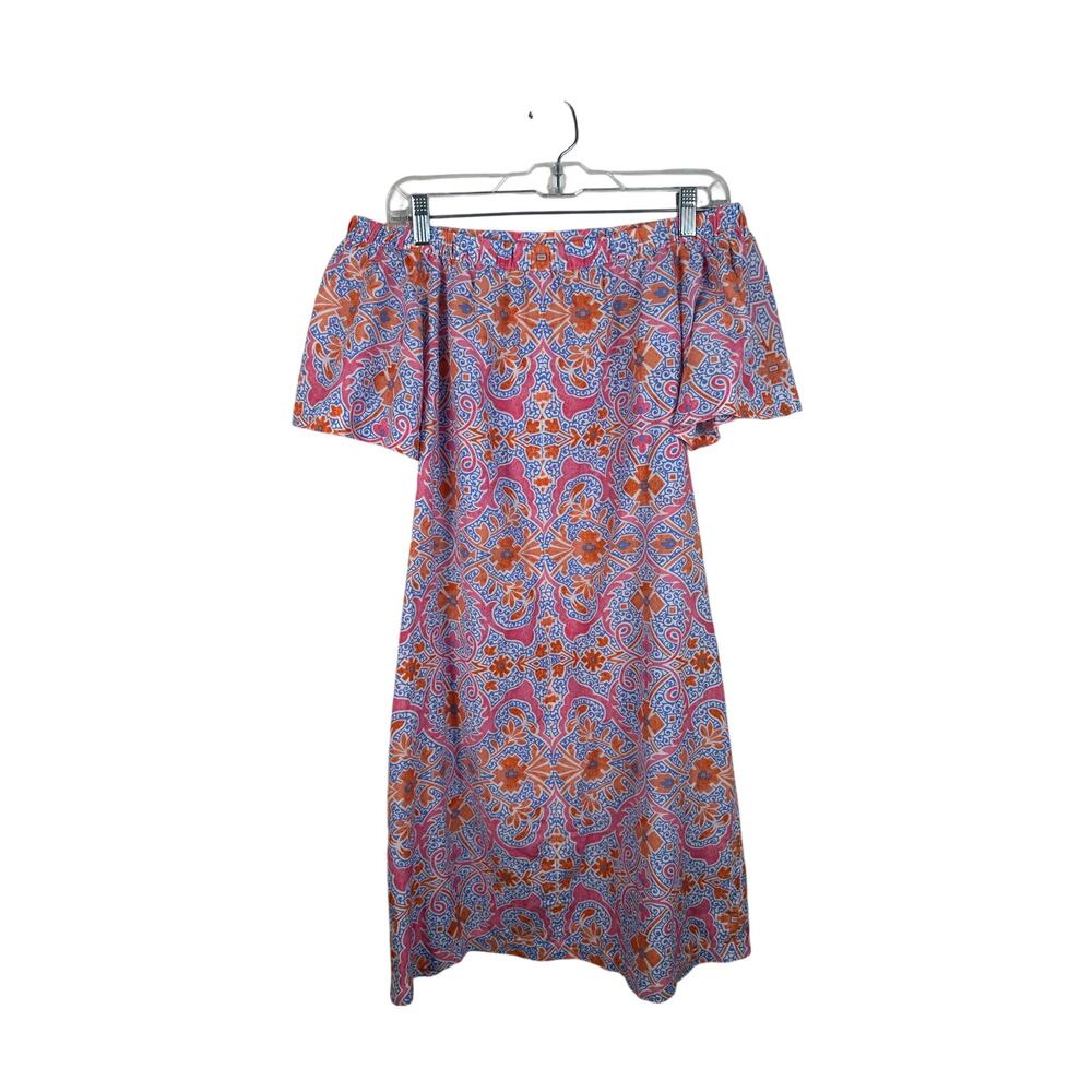 J. McLaughlin Dress Women Medium Pink Excellent Damask Off Shoulder Cotton Silk‎